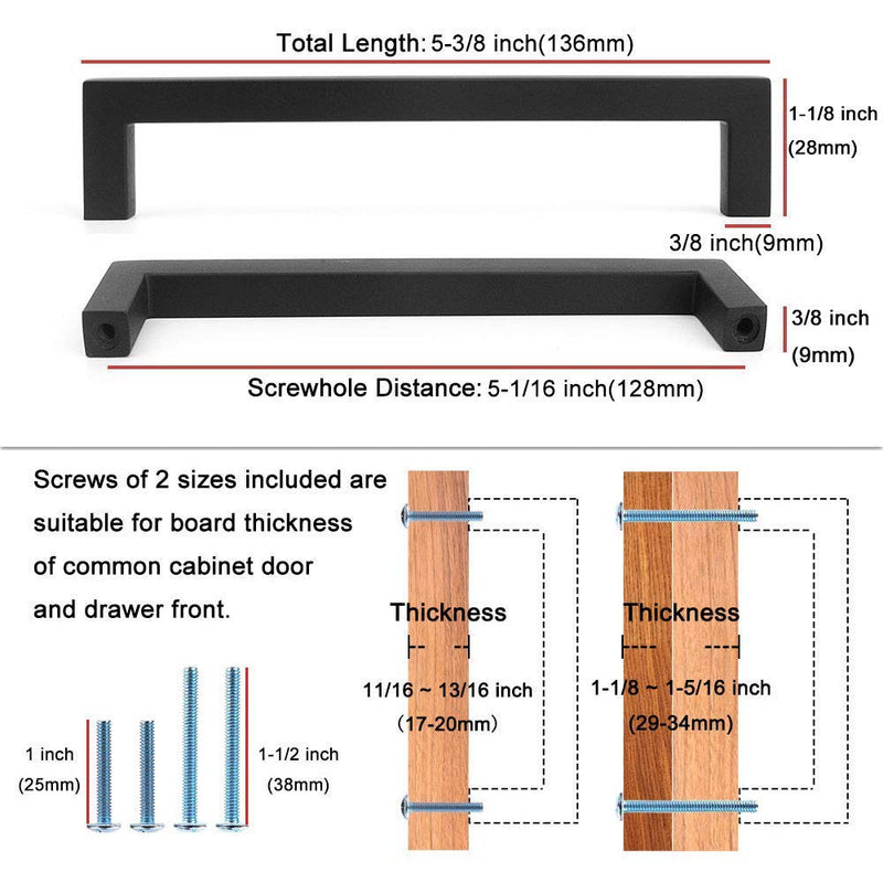 KOOFIZO Solid Square Bar Kitchen Cabinet Handles - Oil Rubbed Bronze Cabinet Pulls, 5 Inch/128mm Screwhole Distance, 10-Pack for Kitchen Cupboard Door, Bedroom Dresser Drawer, Bathroom Hardware 5" CC - 10Pcs Modern