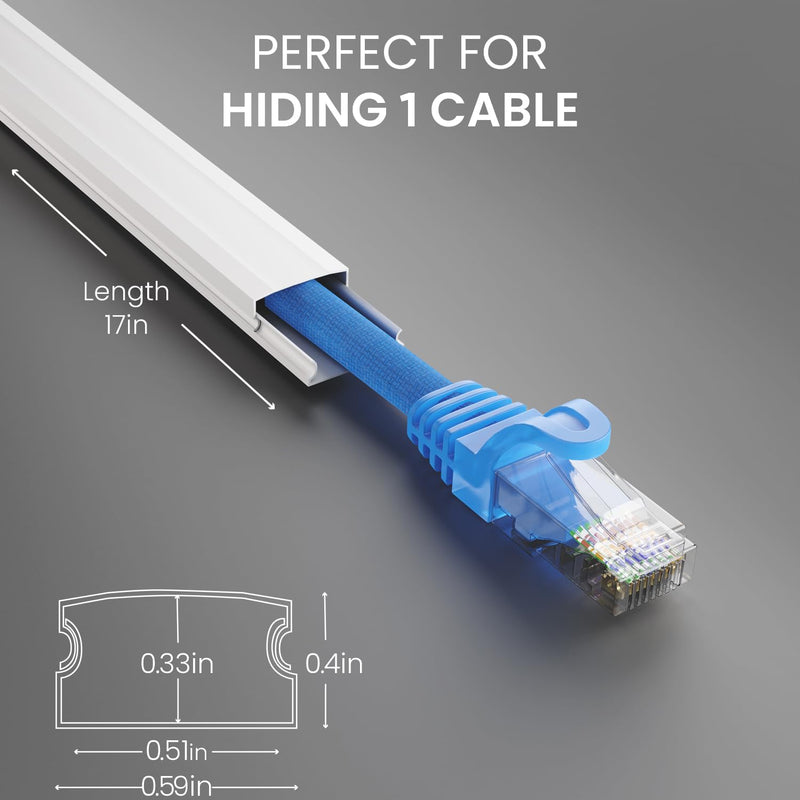 EVEO Cable Hider, 300” Cord Hider, One-Cord Covers for Wires on Wall, Cable Raceway Cord Hider Wall, Cable Cover, Cable Concealer, Wire Covers for Cords - 18x (L17” W0.59 H0.4) - White Small