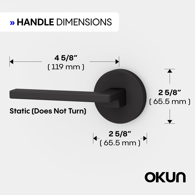 Okun Dune Dummy Door Handle – 2 Pack, Left-Handed, Non-Turning Lever for Closet, Pantry, or Hallway Doors – Matte Black Finish