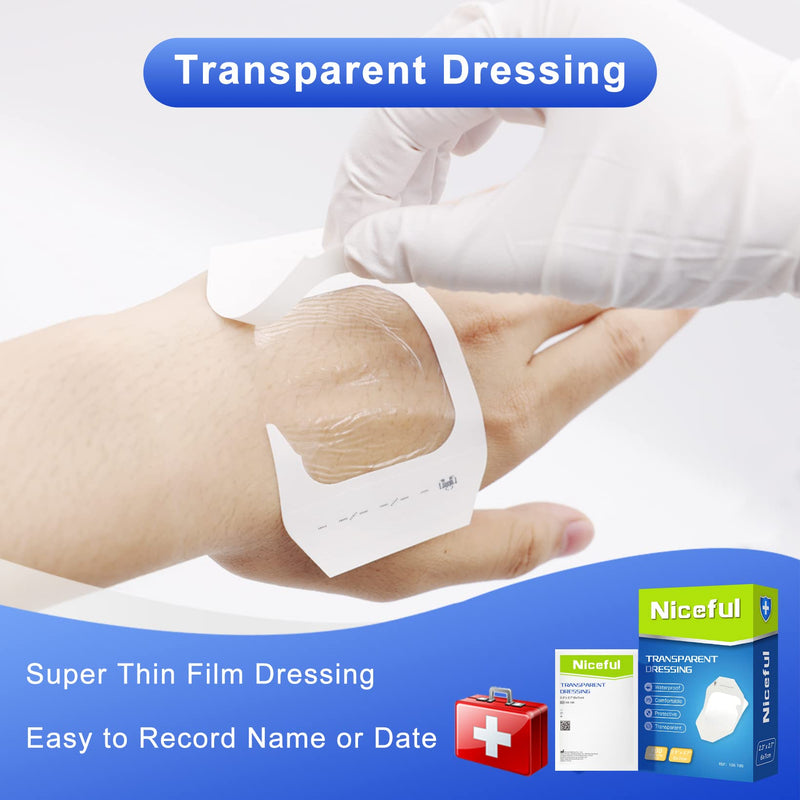 100 Pcs Transparent Film Dressing, HSA FSA Eligible, Waterproof Bandages Post Surgical for Wound Cover Shower, Clear Bandage 2.375" x 2.75" 2.3 x 2.7 in