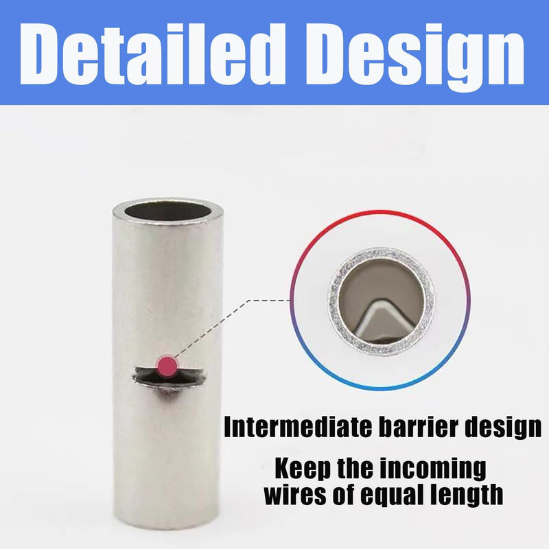 Wirefy 100 PCS Non Insulated Butt Connectors Kit - Butt Splice Connectors - Uninsulated Crimp Wire Connectors - 24-8 AWG | Uninsulated Butt Connector | Wire Butt Connectors 100 PCS - 24-8 AWG