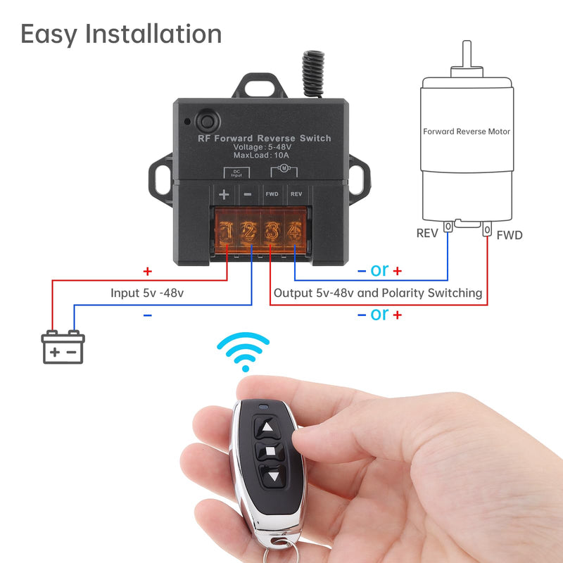 DC 5V-48V 10A Forward Reverse Remote Control Switch Linear Actuator Controller Winch Solenoid Relay Contactor, Forward Reverse Switch