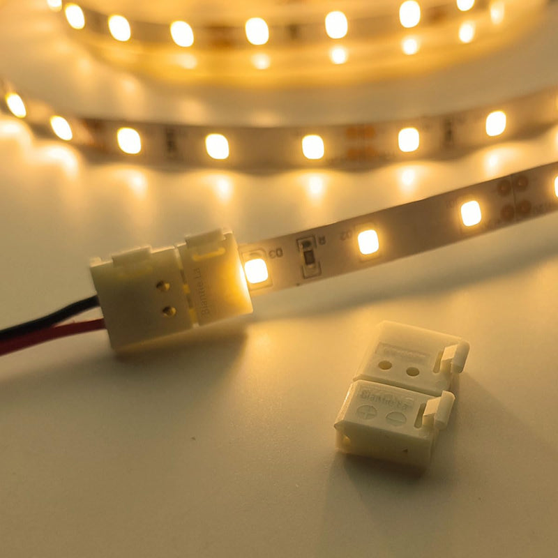2-Pin 8mm LED Connectors Solderless Unwired Clips - DIY Strip to Wire Quick Connection for 12v 24v Single Color SMD 3528 2835 Tape Lights (Pack of 10)