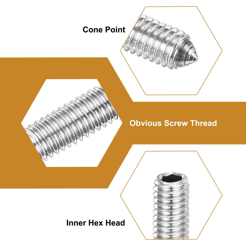 uxcell 40Pcs Set Screws M5x10mm 304 Stainless Steel Cone Point Hex Socket Grub Screws for Machinery, Home Repairs, and Fixtures Silver 40