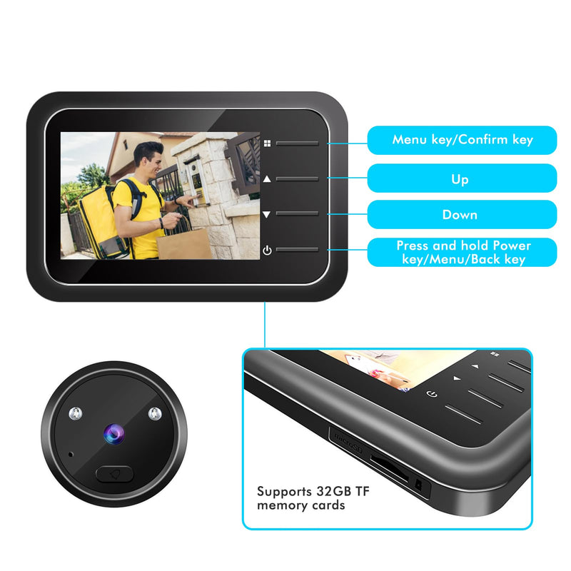 Digital Door Viewer, 2.4in Smart Door Viewer TFT LCD Screen Display 0.3MP 95° Wide Angle Camera Photo Recording, Peephole Camera for 0.59-0.98in Diameter Door Hole