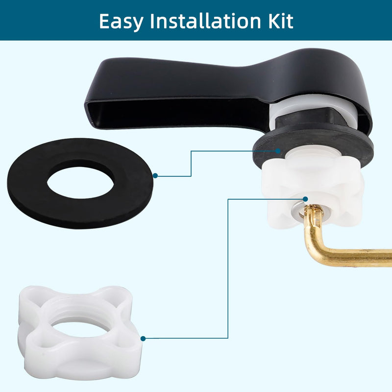Hygie Rinse Black Toilet Handle Lever Flush Replacement, Universal Front Mount Toilet Handle with Stainless Steel Flapper Chains, Toilet Repair Kit 1pc Matteblack
