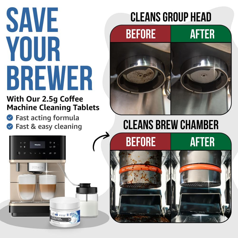 Caffenu Espresso Coffee Machine Cleaning Tablets 60 count use every 100 cups. Auto, Superautomatic & Bean to Cup. Use with Descaling