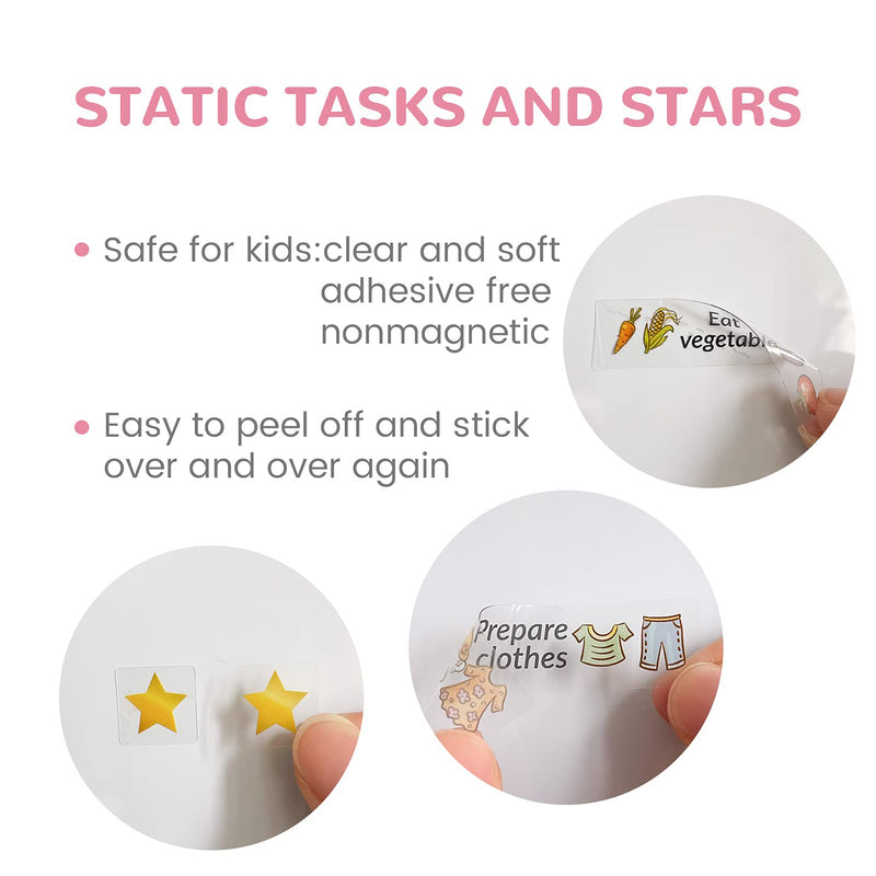 Magnetic Dry Erase Chore Chart for Two Kids, Reward Chart for Kids Behavior. Includes 52 Static Tasks, 126 Golden Stars and Unicorn & Iridescent Mermaid Magnetic Charts Each Unicorn+Mermaid