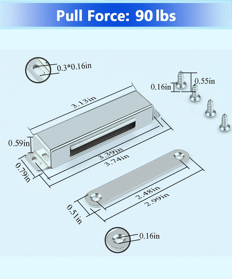WOOCH Door Magnetic Catch - 90lb High Magnetic Stainless Steel Heavy Duty Catch for Kitchen Bathroom Cupboard Wardrobe Closet Closures Cabinet Door Drawer Latch (3.7 in Black, 2-Pack) 2 Pack