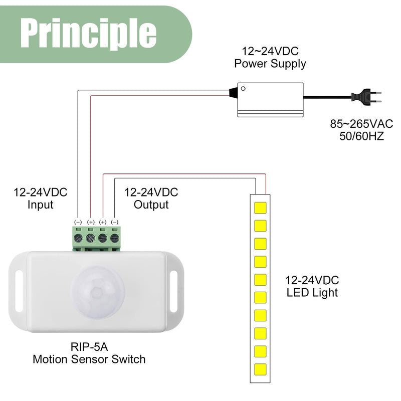 6 Pack 12V 24V PIR Sensor LED Motion Sensor Motion Detector Light Switch Body Infrared Sensing Timer Function Sign Control PIR Controllerfor Flexible LED Strip Lights(White) White