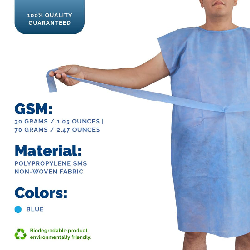 Disposable Patient Gowns for Adults, 10-Pack — Short Sleeve, Back Tie Closure — For Medical, Hospital Use Standard Black