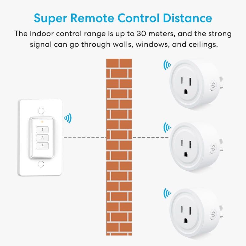 LoraTap 656ft Wireless Remote Control for Lamps and Household Appliances, No Hub Required, White (1 Remote + 3 Plugs)
