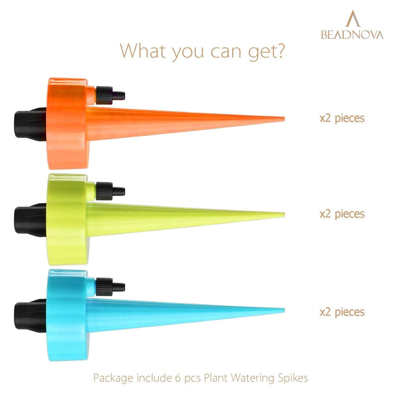 BEADNOVA Plant Self Watering Spikes Automatic Irrigation Equipment Adjustable Self Watering Spikes for Plants with Slow Release Control Valve (Orange Blue Green, 6pcs)