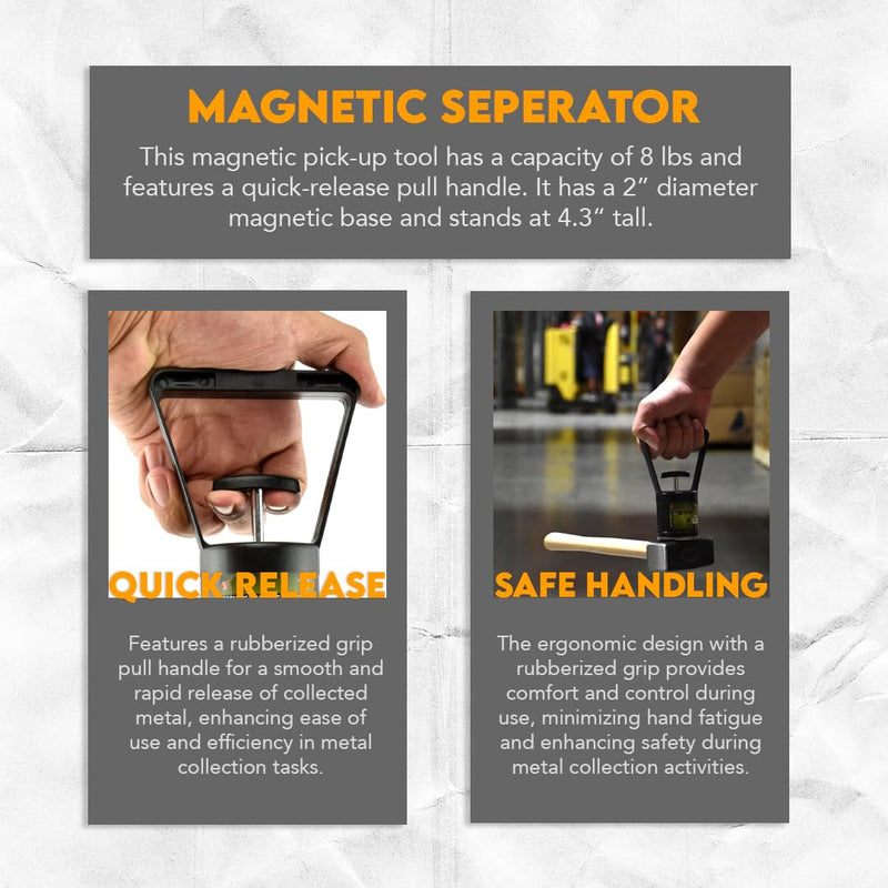 SE Magnetic Separator Pick-Up Tool with Quick Release - 8 lb Capacity, Rubberized Grip Handle, Ideal for Metal Shavings and Ferrous Object Retrieval PM6550 Pack of 1 - NewNest Australia
