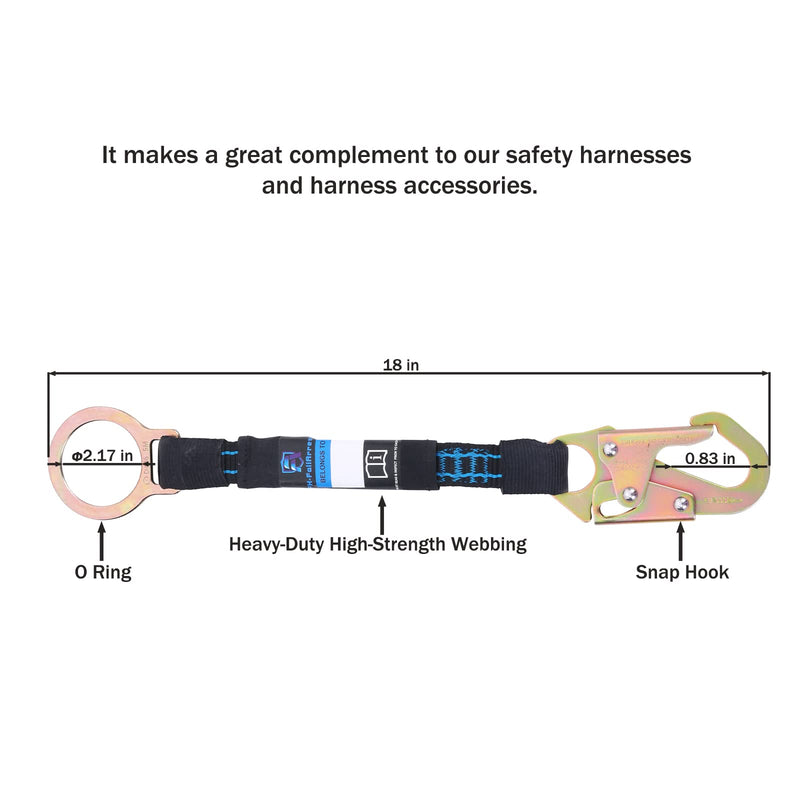 18 Inch D Ring Extender with Galvanized Steel Self Locking Snap Hook and O Ring，Heavy Duty Fall Protection Safety Harness Extension Lanyard，For Construction & Roofing, OSHA/ANSI Compliant