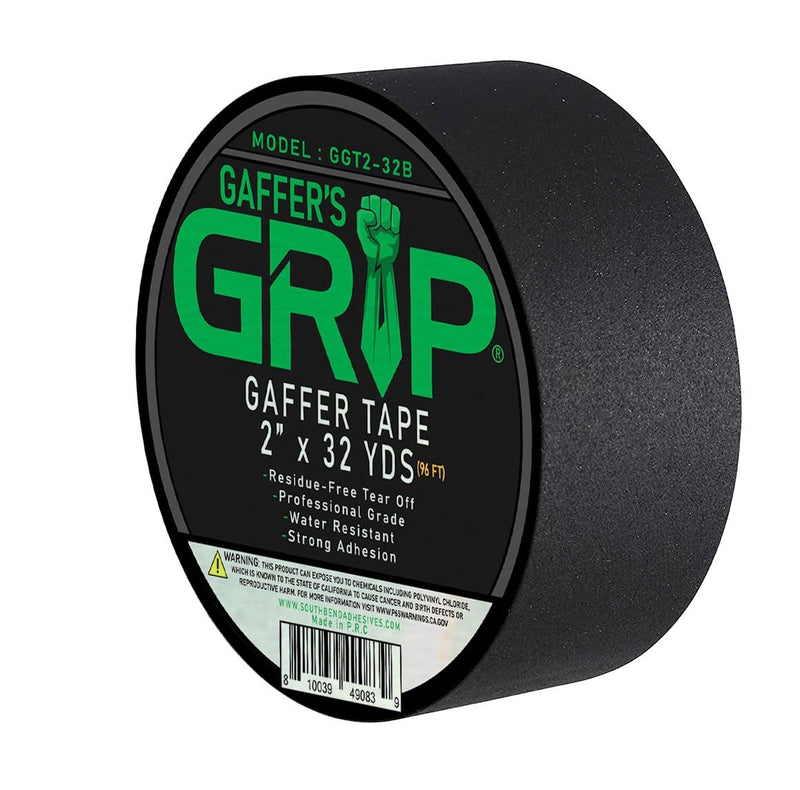 GRIP Premium Grade Non-Reflective Gaffer Tape | Heavy Duty, Matte Black, Residue-Free, Ideal for Photography, Stage, Film, Cable Management, Floors (1, Black, 2" x 32 Yards) 1