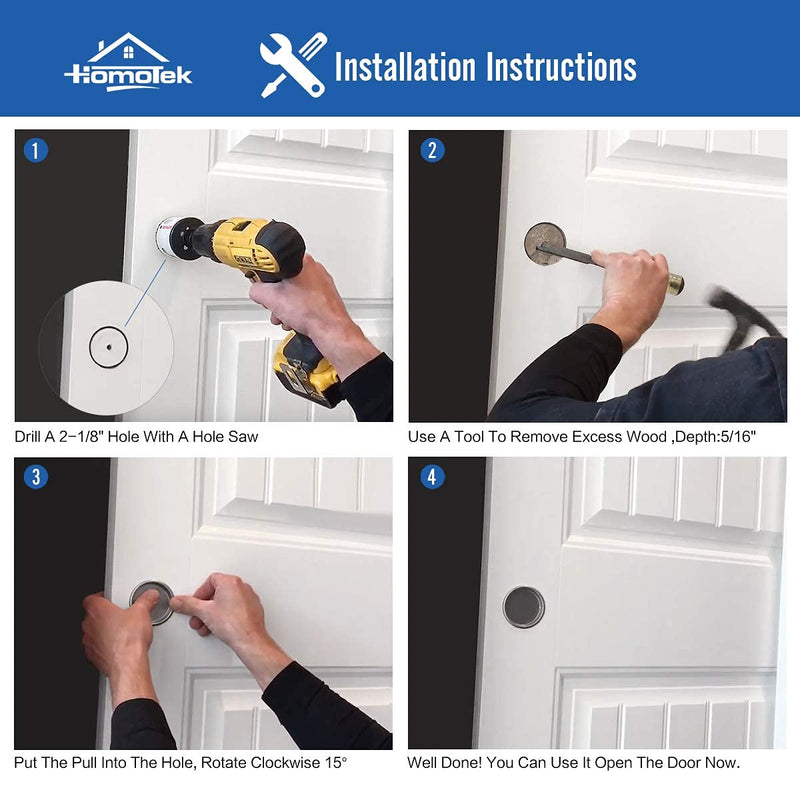 HOMOTEK 4 Pack Closet Door Finger Pull 2-1/8”, Easy Snap in Installation, Black, Fits a 5/16”Depth x 2-1/8" Diameter Opening Hole