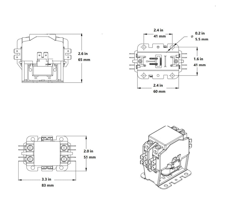 120V Coil 2 Pole FLA 40 Amp Definite Purpose AC Contactor
