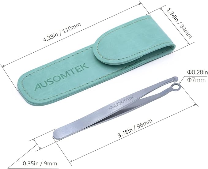[Upgraded Version] AUSOMTEK Nose Hair and Ear Hair Trimming Tweezers, Eyebrow Grooming Scissors, Eyelash Clipper, Stainless Steel Grooming Scissors, Safe Round Head, Unisex, (Pack of 1) (Cyan PU - NewNest Australia
