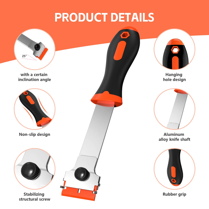 3 Pack Razor Blade Scraper Set, Includes 30 Plastic & 30 Metal Blades, Multi-Purpose Tool for Glass, Cooktop, Sticker Removal, Paint & Gum Cleaning (Orange) Orange