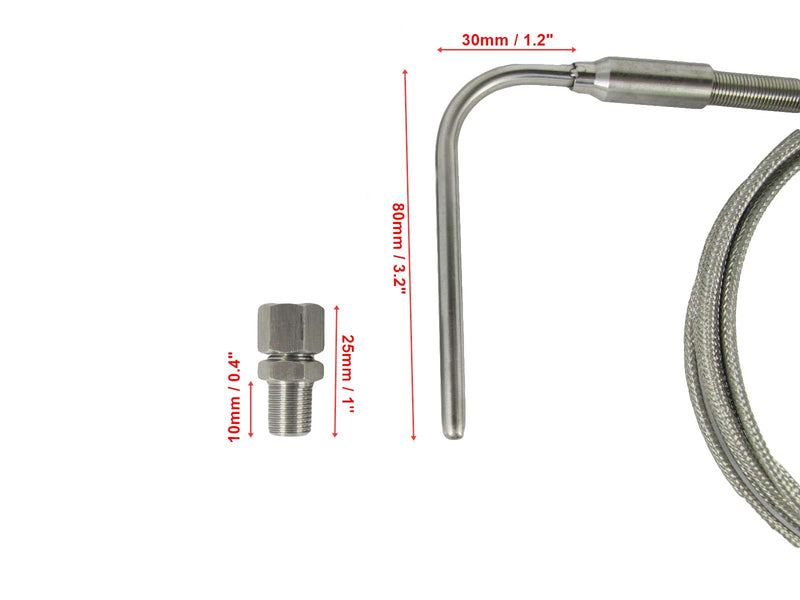Temperature Sensors Probe J Type Thermocouple for Exhaust Gas with 90° Bend Probe and 1/8” NPT Compression Fittings