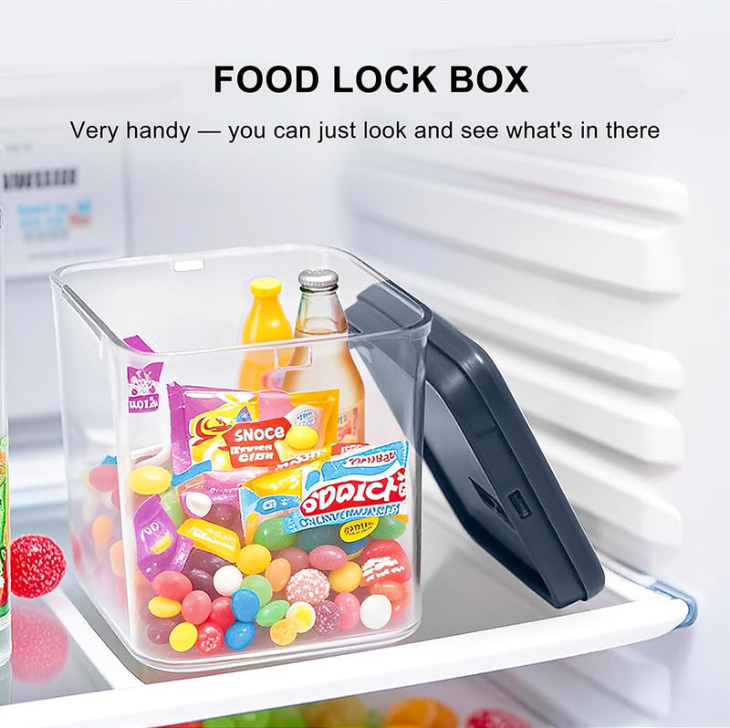 Medication Lock Box for Medicine/Pill Safe, Snack Box Container with locking lid for Fridge Food, Clear Lockable Storage Organizer with code for Candy Nuts - Perfect for Kitchen Cabinets, Home, Office Grey