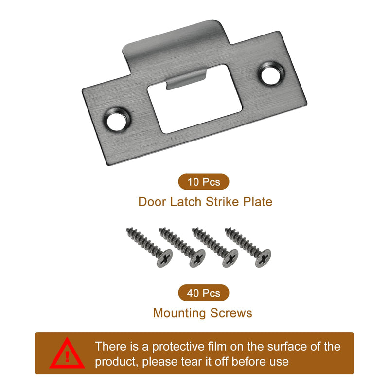 uxcell t Door Strike Plate, 10Pcs 70mm x 40mm 201 Stainless Steel Latch Deadbolt Strike Plate for Door Frame Door Jamb, Dark Gray