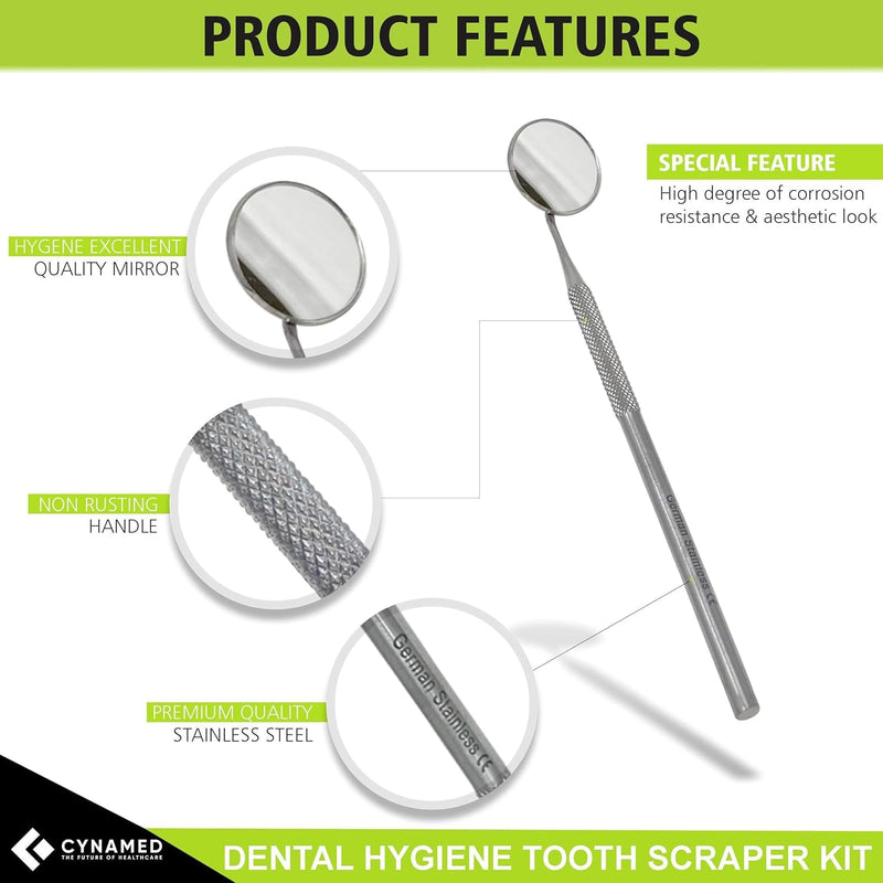 CynaMed Dental Tools Oral Care Kit (5-Pack) – Stainless Steel Dental Pick, Tartar Scraper, Scaler, Tweezers, and Mouth Mirror for Personal & Pet Use Pack of 5
