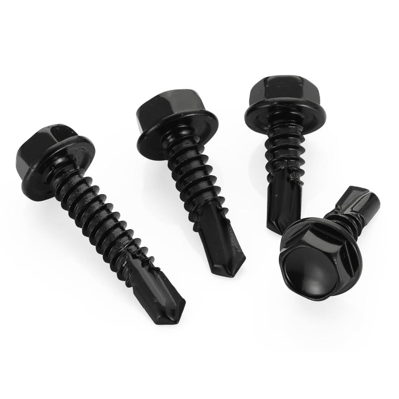 #8 x 1 Hex Washer Head Self Drilling Screws Black Finish, 410 Stainless Steel, 50 PCS #8 x 1"