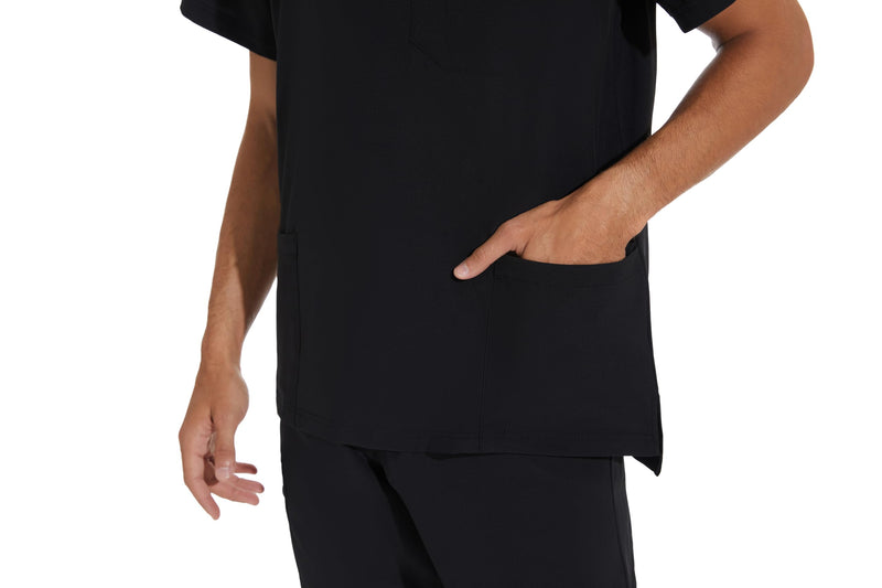 COZYFIT Men Scrubs Set — Stretch V-Neck Scrub Top & Jogger Pant with 8 Pockets, Yoga Waistband, Anti-Wrinkle Scrubs for Men Black Large