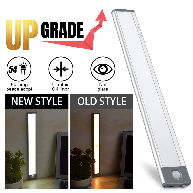 LEPOTEC 30-LED Motion Sensor Cabinet Light,Magnetic Motion Activated Light,Under Counter Closet Lighting, Wireless USB Rechargeable Kitchen Cupboard Night Lights,Motion Activated Light Bar-2Pack Silver-white Light 7.8inch-30LED