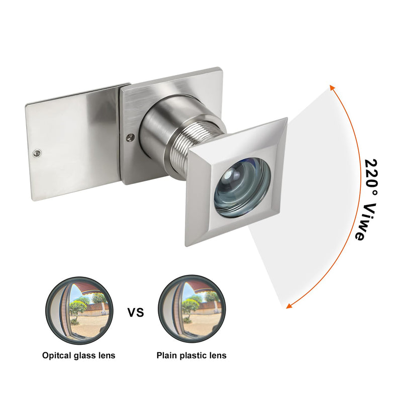 Earl Diamond Solid Brass Square HD 220 Degree Door Viewer Peephole with 28mm Drill Bit and Privacy Cover, Compatible with Door Thick from 1-21/32" to 2-1/8", Satin Nickel