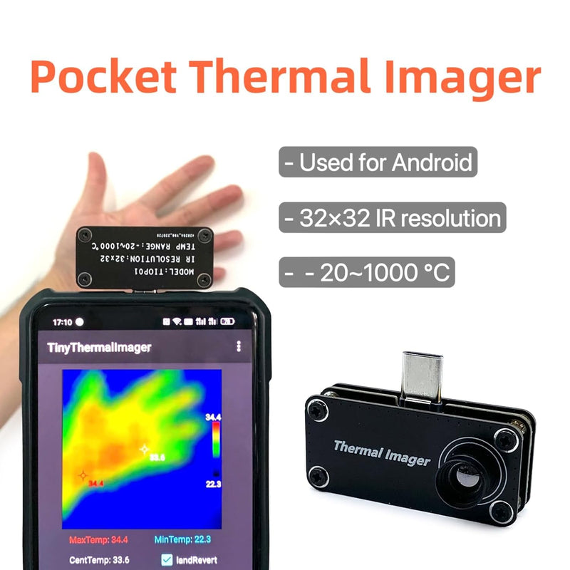 TIOP01 Type-C Thermal Camera for Android 32x32-20℃~1000℃ | clear imaging, accurate temperature detection, easy to use for daily inspection and quick fault checking