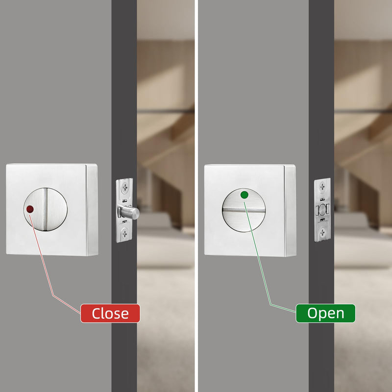 Bathroom Door Knob Lock with Indicator Light,Modern Privacy Lock, Square Deadbolt Lock (Keyless), Interior Swivel Knob, for Home,Office,Bathrooms,Restrooms (Silver) Silver