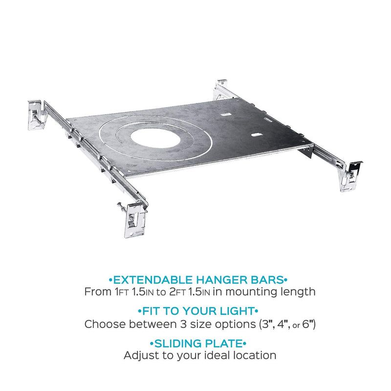 Luxrite New Construction Mounting Plate, 3-4-6 Inch LED Recessed Lighting Kits, Extendable Hanger Bars, ETL Listed - Shallow Recessed Light Housing (4 Pack) 4 Pack