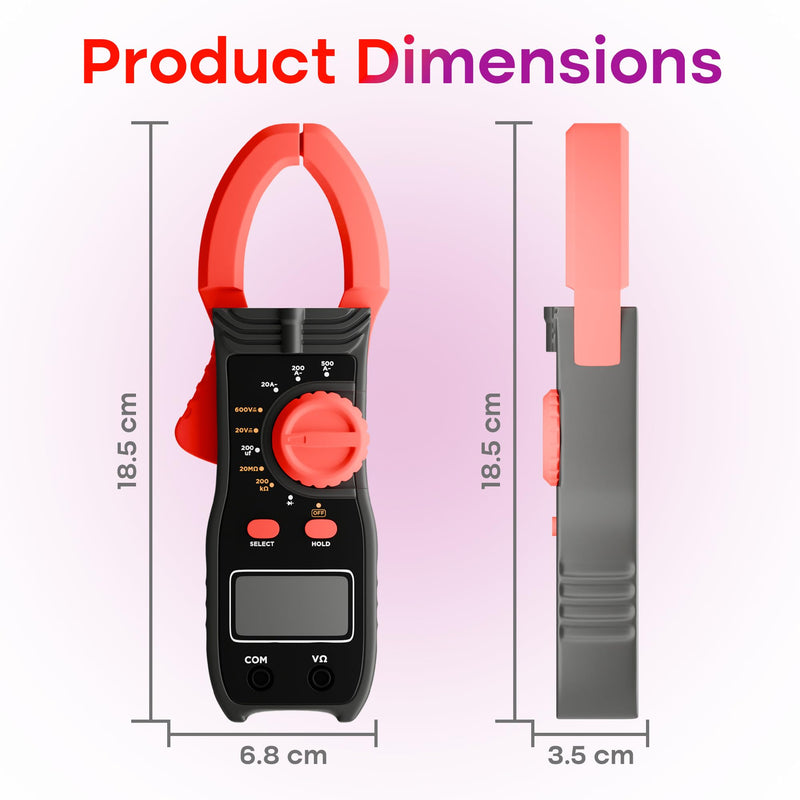 Digital Clamp Multimeter 78A – Auto-Ranging AC/DC Clamp Meter 4000 Counts, 600V 500A, Voltage & Current Tester, Resistance, Capacitance, Diode, LCD Display, Portable Electrician Tool