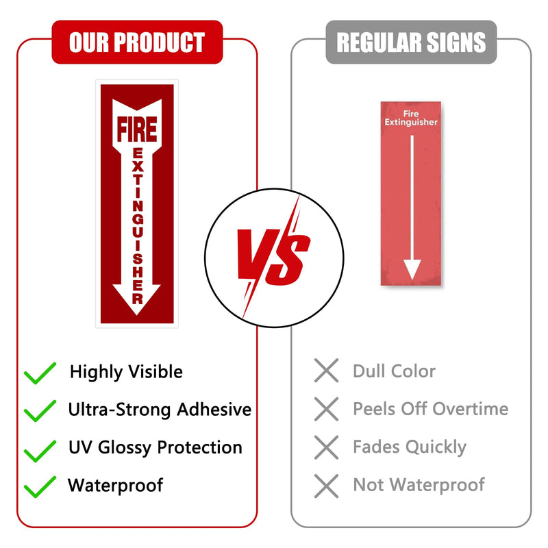 Fire Extinguisher Signs,Safety Sign Sticker glow in the dark 12 Pack 4" X 12" Durable Self Adhesive, Waterproof and UV Protected,for Home, Office or Boat