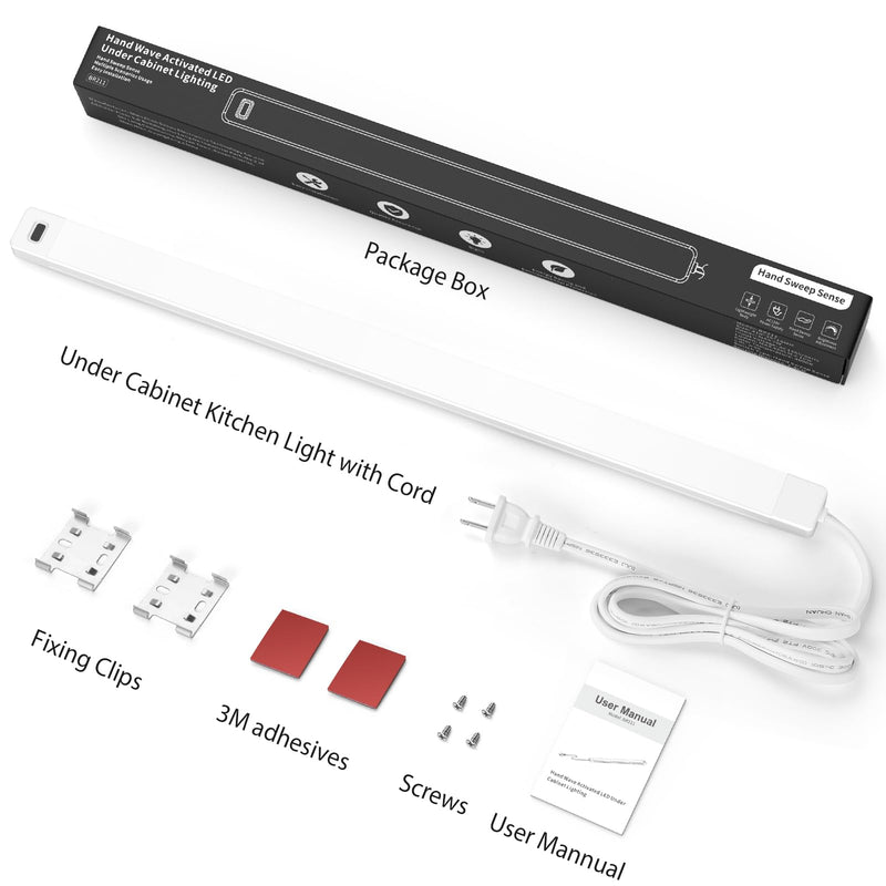MYPLUS 16 Inch Under Cabinet Lights with Hand Wave, Under Counter Lighting 4000K Natural White,Dimmable,Plug and Play,LED Lights for Kitchen Cabinet, Cupboard, Closet, Desk 16" one-pack