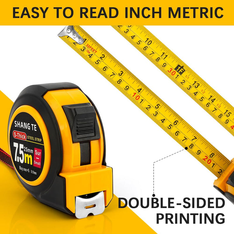 Tape Measure 25 Ft Steel Measurement Christmas Gifts for Dad Gifts Tape Measuring Tape 25 Ft Self-Locking Tape Measure with Fractions Easy Read Metric Tape Measure Body Measuring Tape Measurer 7.6 m