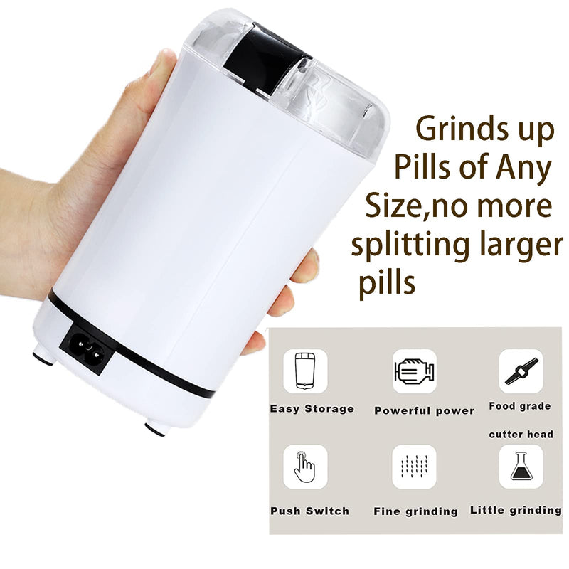Multifunctional Electric Pill Crusher Grinder-Fine Powder Electronic Pulverizer for Small and Large Medication and Vitamin Tablets-Use for Feeding Tube, Kids,Elderlyor Pets (White 1)