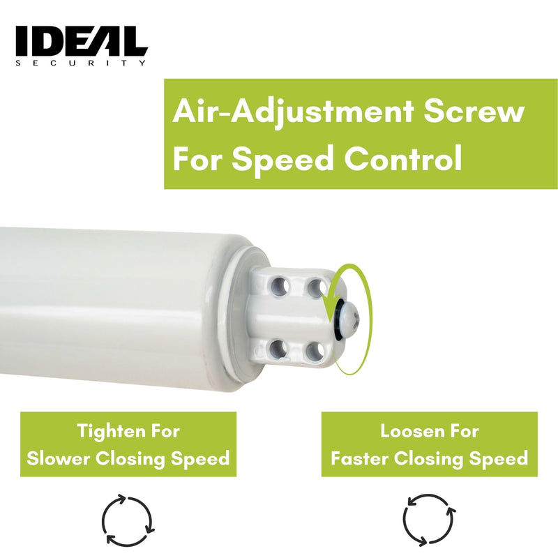 Ideal Security 9700 Heavy Pneumatic Touch & Hold Storm and Screen Door Closer for Wood, Aluminum, and Vinyl Doors, Silent and Smooth Closing, 11.5", White