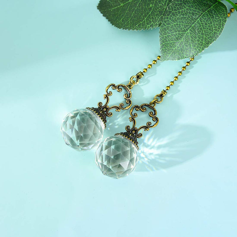 LONGSHENG - SINCE 2001 - Set of 2 Vintage-Style Clear Fan Pull Ceiling Fan Chain Pulls Crystal Prism Ball