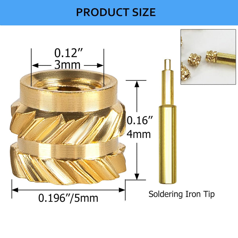 130Pcs Threaded Inserts Heat Set Inserts Kit M3x4x5 Brass Insert Nut with Soldering Iron Tip for 3D Printed Plastic Materials (130pcs) M3x4x5