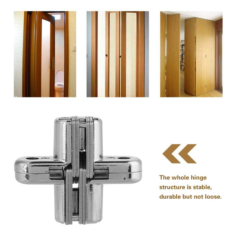 2pcs 180 Degree Hidden Hinges, Zinc Alloy Invisible Concealed Cross Door Hinge Easy Installation Furniture Cabinet Kit (XS)