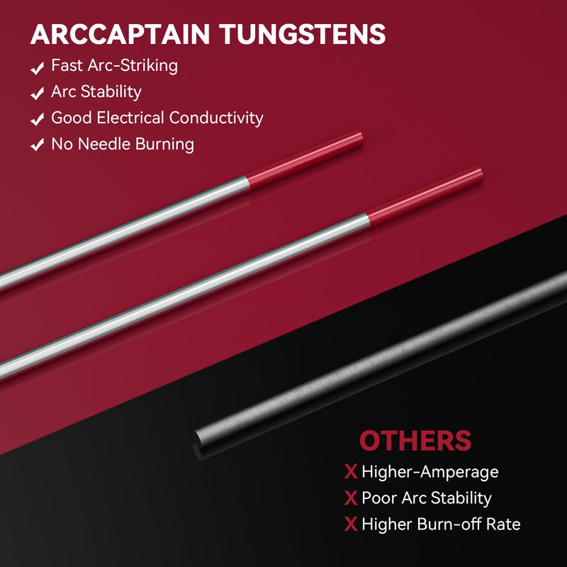 ARCCAPTAIN TIG Welding Tungsten Electrode 10-Pack 1/16"x 7"(Red, WT20/EWth-2) Red