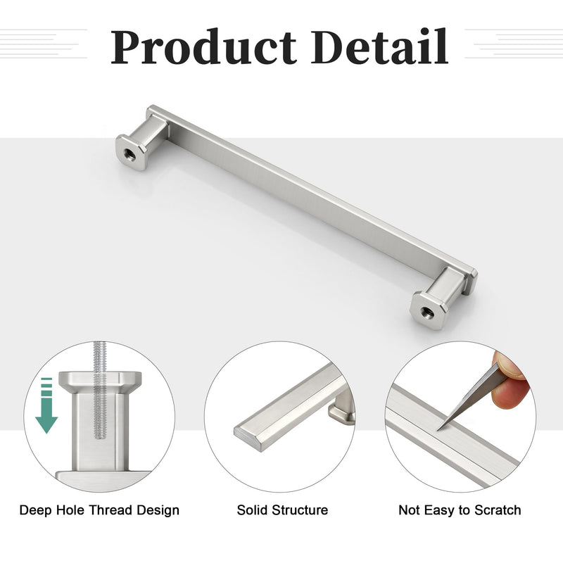 Gobrico 10 Pack 5 Inch (128mm) Hole Center Cabinet Handles, Brushed Nickel Kitchen Cabinet Pulls, Satin Nickel Drawer Pulls, Zinc Alloy Solid Cabinet Cupboard Handles, 5-9/16'' Overall Length 5 Inch Hole Center