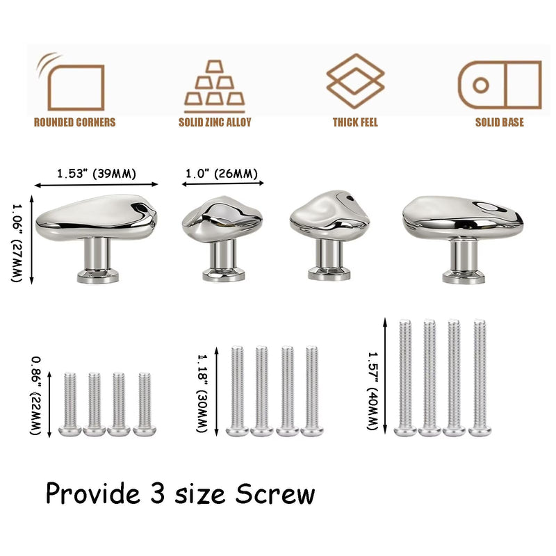 Solid Polished Chrome Cabinet Knobs Silver Drawer Pull Zinc Hardware Handle | Modern Cupboard Knob for Kitchen Dresser Bathroom Furniture Unique Home Decor Housewarming Gift Pack of 6 6 Pack