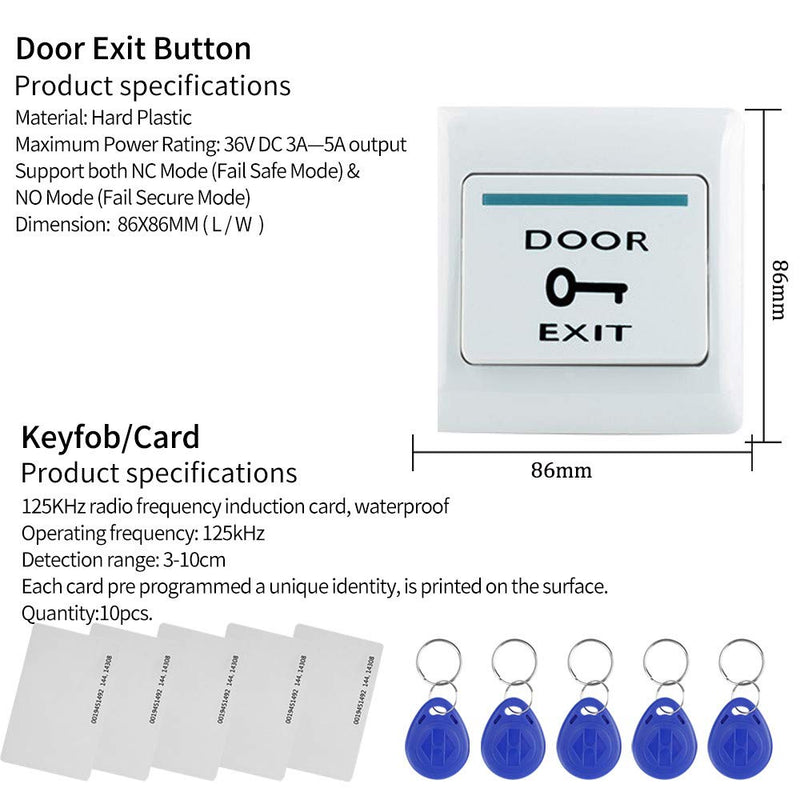 RFID Door Access Control System Keypad +NC Electric Drop Bolt Lock+Power Supply+Exit Button +10pcs Fobs/Cards