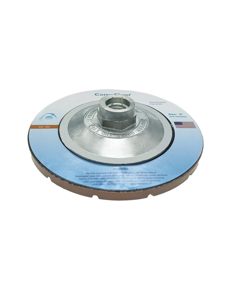 Concrete Grinding Wheel 5" Ceramic Diamond Cup Wheel for Floor Surface, 30# Dry Edge Polishing Discs Fits Angle Grinder, 5/8"-11 30#