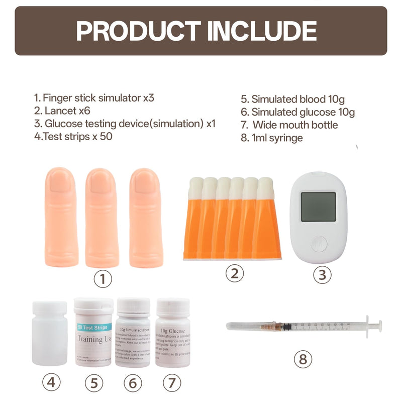 Blood Glucose Test Trainer Kit, Simulated Finger Prick Blood Collection Practice Kit for Medical Training